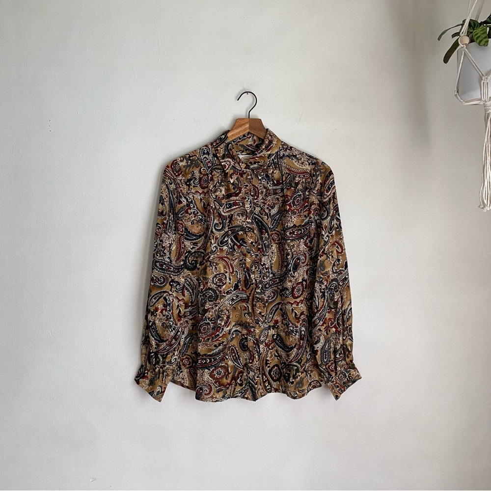 paisley button up silk shirt